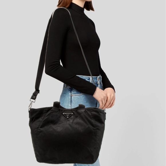 Authentic PRADA Tessuto Nylon Shopper Tote Black - Picture 3 of 13